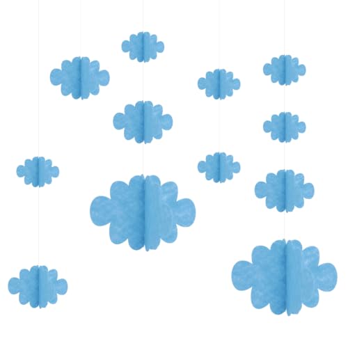48PCS 3D Cloud Decorations | 4 Sizes Hanging Clouds for Room Ceiling Decor | Fake White Ornaments Banner | Classroom Ceiling Hanging Decoration for Baby Shower Birthday Party Nursery(blue/B)