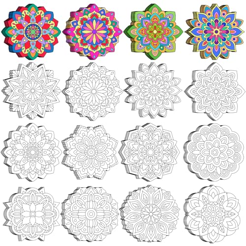 48 Pcs Mandala Coloring Cutouts Set DIY Your Own Mandala Cards Mandala Painting Poster Stress Relieving Activity Crafts Art for Teens Adults Home Classroom Decorations Favors Supplies 12 Designs