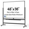48x36 Mobile Whiteboard on Wheels, Double-Sided Magnetic Dry Erase Board
