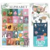 4 Alphabet, Map of United States, World Map, & Solar System Posters - Laminated ABC Charts for Toddlers Wall Decor, Greenery Posters for Kindergarten, Prek Classroom or Homeschool 11x17
