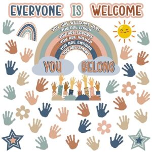 4E's Novelty 46 Pcs Everyone is Welcome Boho Classroom Bulletin Board Sets, with 30 Hands - Boho Welcome Bulletin Board Set, Motivational Boards Decorations