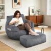 4 Ft Bean Bag Chair,Bean Bag Chairs with Ottoman for Living Room, Dark Grey