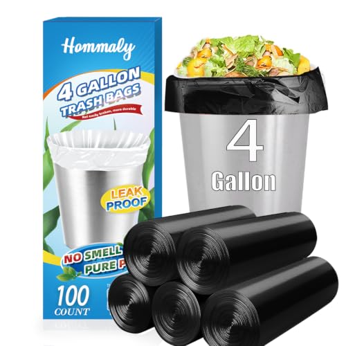 4 Gallon 100pcs Small Black Trash Bags Strong Black Garbage Bags, Bathroom Trash Can Bin Liners, Plastic Bags for Office Home Kitchen, Waste Basket Liner, Fit 12-15 Liter, 3-4 Gal(4G100-Black)