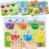 4 in 1 Airplane Travel Activities Car Ride Essential Gift for Toddler Color Sorting Sensory Autism Toys Matching Game Restaurant Quiet Fidget Toy Valentine for Kids 3-5 Easter Basket Stuffer