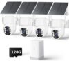 4MP Security Cameras Wireless Outdoor, No Subscription 128GB Local Storage, Solar Powered Cameras For Home Security, PTZ Auto Tracking, 4Cam-Kit, Color Night Vision Home Security Camera System,5G&2.4G
