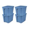 4 pack 18 Gallon Tote, Plastic Storage Bin with Snap-on Lid, Stackable, Blue
