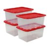4 Pack 27 Gallon Clear Plastic Storage Bins with Red Snap Lids