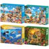 4 Pack 500 Piece Puzzles for Adults, Beach Animal Jigsaw Puzzle Set