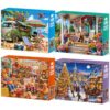 4 Pack 500 Piece Puzzles for Adults, Seasonal Jigsaw Puzzle Set, 20.5x15in