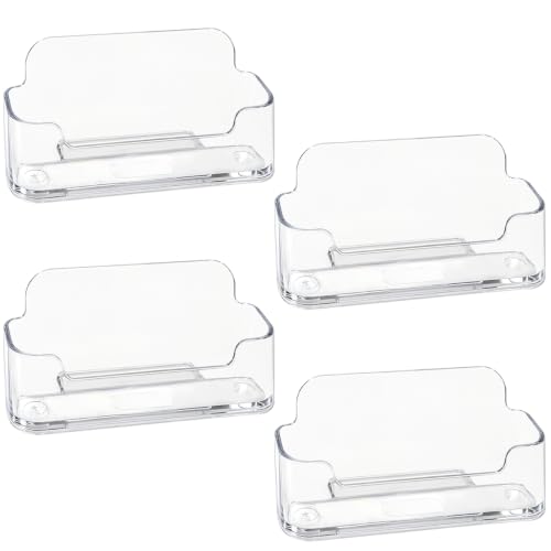 4 Pack Acrylic Business Card Holder for Desk, Desktop Business Card Stand, Clear Plastic Business Card Display Stand, Holds 30-50 Cards, Desktop Business Card Organizer for Office Home Exhibition