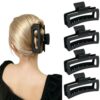 4 Pack Extra Large Matte Black Rectangle Claw Clips for Thick Long Hair