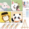4 Pack Framed Paint by Numbers Kit for Kids with Wooden Easel & Gift Box,Cute Animals Painting Kit Ages 4-8-12,Easy Paint by Number Kids for Beginner,DIY Acrylic Oil Frame Paintings Decor 8X8inch