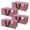 4‑Pack Heavy‑Duty Moving Storage Bags, Reusable Foldable Organizer Totes With Double‑Stitched Handles & Backpack Straps, Clear Tag Pocket For Dorm Home Relocation, Mauve