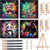 4 Pack Paint by Numbers Kit for Kids with Frame - Wooden Easel 8x8 inch