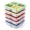 4 Pack Stainless Steel Snack Containers with Lids, Leakproof 4 Compartment Bento Lunch Boxes, Reusable Metal Meal Prep Food Storage Containers, Dishwasher Safe for Work, Travel, Picnic (5pack-A)