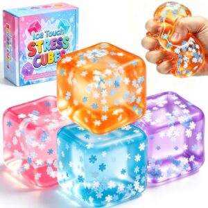 4 Pack Stress Cube Fidget Toys, Ice Cubes Squishies for Adults