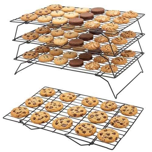 4 PCS Cooling Racks for Baking, Stackable Collapsible Cookie Cooling Rack Set, Carbon Steel Wire Baking Holder with Foldable Legs, Space Saving Kitchen Organizer for Baked Goods and Batch Prep