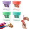 4PCS Dual Hole Manual Pencil Sharpener, Colorful Transparent Container with Lid, Portable Stationery Tool for School Office Art Studio.