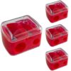 4 Pcs Dual Holes Handheld Pencil Sharpener, Red Plastic Manual Sharpener with Manganese Steel Cutting Edge, Transparent Lid for Eyeliner, Lip, Eyeshadow Pencils, Art Supplies, 1.38 x 1.18 in