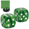 4Pcs Mahjong Dice Set with MAHJ Printed Dice Bag and Rolling Tray, Green Pearl Dice with PU Squeeze Pouch and Noise-Reducing Pad, American Mahjong Accessories for Table Game Night, Gift for Players