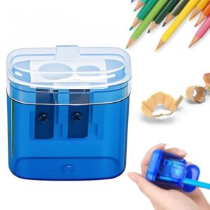 4 Pcs Pencil Sharpeners with Lid, 2027 New Dual Hole Sharpener, Colored Handheld Sharpener Suitable for Kids Adults Students School Class Home Office (Blue-Square)