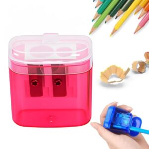 4 Pcs Pencil Sharpeners with Lid, 2027 New Dual Hole Sharpener, Colored Handheld Sharpener Suitable for Kids Adults Students School Class Home Office (Pink-Square)