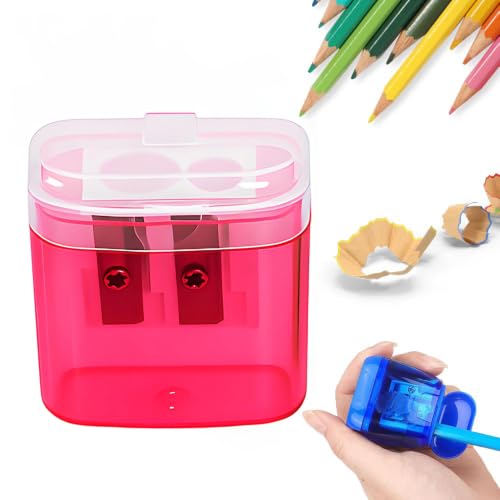 4 Pcs Pencil Sharpeners with Lid, 2027 New Dual Hole Sharpener, Colored Handheld Sharpener Suitable for Home Office (Pink-Square)