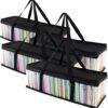 4 Pcs Under Bed Storage Bags with Handles, Clear PVC Sides, 23.6 in / 60 cm Long, Foldable Storage Containers for CD Holders Storage Case, Books, Clothes, Black for Home Organization