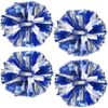 4Pcs Upgraded 12inch Metallic Cheerleading Pom Poms, HOLENGS Cheerleader Pompoms Cheer Poms for Kids Adults, Cheering Squad Pompoms for School Sports Games Dance Party (Blue and Silver)