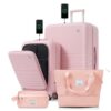4 Piece Luggage Set with USB Port, Front Laptop Carry On, TSA Lock, Pink