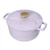 4 Quart Enameled Cast Iron Round Dutch Oven with Petal Embossed Lid, Oven‑Safe up to 500°F, All Stovetop Compatible, Lavender