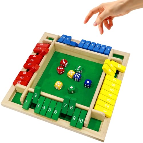 4 Sided Shut The Box Game Wooden Shut The Box-Wooden Dice Board Game for 2-4 Players Classics Tabletop Version for Classroom, Party, or Pub Night Entertainment