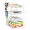 4 Tier Acrylic Desk Organizer Paper Tray with Pegboard & Pen Holder, Clear
