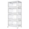 4‑Tier Stackable Collapsible Plastic Storage Bins with Lids & Wheels, 92 Qt Total Capacity, Clear Organizer Containers with Magnetic Front Door for Closet Bedroom Garage Office