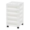 5-Drawer Narrow Plastic Storage Cart with Organizer Top and Casters, White
