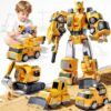 5-in-1 Construction Truck for Toddler 2-4 Years, Dump Excavator Truck Toys for Boys 3-5 4-7 Year Old, Easy DIY Magnetic Assembly, Truck Toys for 3 4 5 6 Year Old Boys, STEM Robot Toys for Kids 3-5