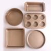 5-Piece Gold Nonstick Carbon Steel Bakeware Set, 8.9-Inch Square Pan, 9-Inch Pizza Pan, 8-Inch Round Cake Pan, 9.8-Inch Loaf Pan and 6-Cup Muffin Pan for Cakes, Bread, Pizza and Cupcakes