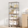 5-Tier Heavy Duty Metal Wire Shelving with Wheels, Adjustable Storage Rack