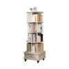 5-Tier Rotating Bookshelf with 360° Display – Round Spinning Book Tower with Wheels & Drawer, Space-Saving Organizer for Bedroom, Office, Display Bookshelf, Rotating Bookcase, Warm White