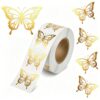 500 Pcs Gold Butterfly Stickers Roll Metallic Foil Butterfly Stickers DIY