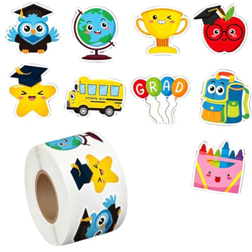 500Pcs Graduation Cap Cartoon Stickers Roll 1.5in Grad Hat Paper Decal 8 Design Cute Envelope Seal Stickers for Teacher Classroom Reward College High School Graduate Congrats Grads Gift Tags Supplies