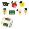 500Pcs Graduation Cap Stickers Roll 1.5in Cartoon Grad Hat Paper Decal 8 Design Cute Envelope Seal Stickers for Teacher Classroom Reward College High School Graduate Congrats Grads Gift Tags Supplies