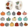 500 PCS Halloween Fall Thanksgiving Pumpkin Stickers Rolls 1in Pumpkin Sticker 8 Vibrant Colors Designs Round Crafts Stickers Gift Tags for Envelope Seals Label Paster Decorations Supplies
