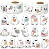 500Pcs Halloween Ghost Stickers Rolls 1.2in Cute Ghost Sticker 8 Designs Waterproof Decals Self-Adhesive Gift Tags for Halloween Crafts Envelope Scrapbook Decorations Supplies