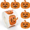 500Pcs Halloween Stickers Roll Orange Pumpkin Monster Circle Decals for Holiday Cards Labels Sticker for Envelopes 1.38IN Orange Gift Tags Decor for Envelope Seal