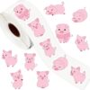 500Pcs Pink Pig Stickers Roll 1 Inch Cute Cartoon Little Piglet Sticker