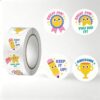 500 PCS Reward Stickers 1in Cute Cartoon Trophy Sticker Roll 4 Designs with Motivational Words Self-Adhesive Tags for Classroom Reward Scrapbook Journal Envelope Supplies