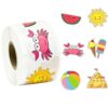 500 Pcs Summer Stickers Roll 1in Sandy Beach Theme Self Adhesive Waterproof Cartoon Sticker Tags for Water Skateboard Laptop Bike Phone Case Suitcase Scrapbook Journal Envelope DIY Craft Decals