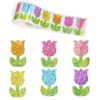 500 Spring Glitter Tulip Flower Stickers Holographic Floral Labels Sticker