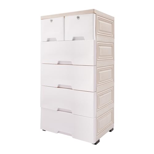 50 * 35 * 102 cm Plastic Clothing Storage Cabinet with Drawers, 6-Drawer Vertical Bedroom Cabinet, Plastic Dressing Table, for Bedrooms, Game Rooms, Entryways, and Living Rooms (White)